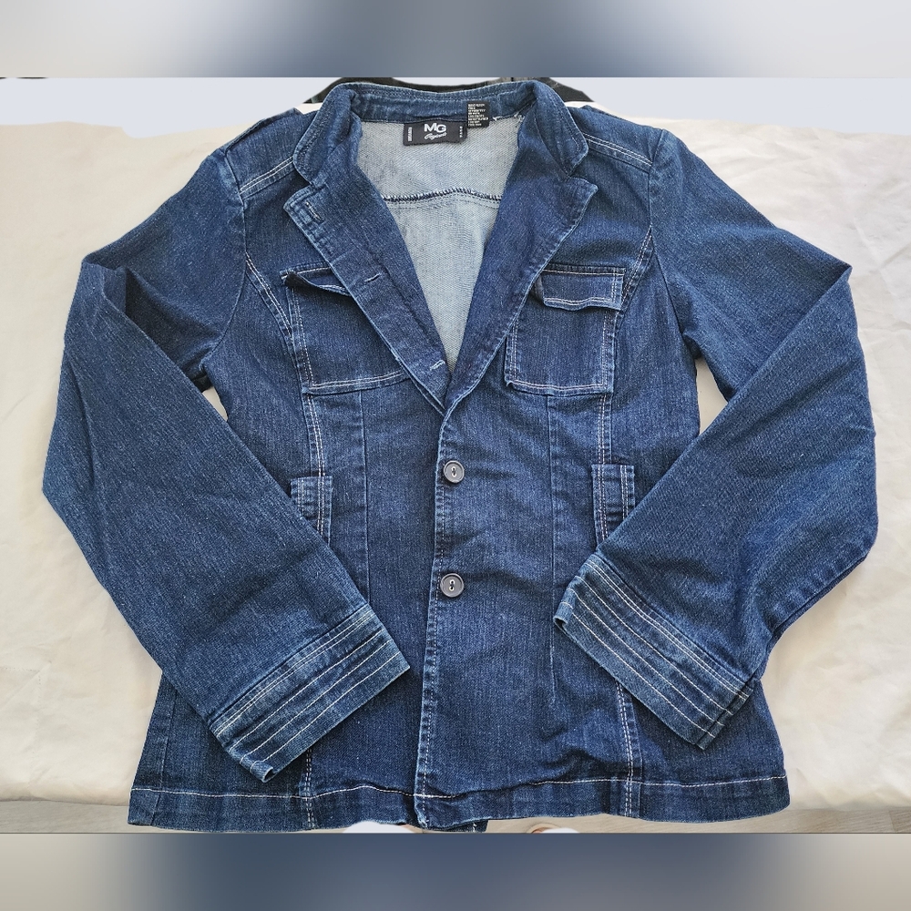 MG Denim Blazer Jacket in Dark Blue (sz 8)